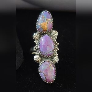 Sterling Silver AdjustableThree Stone Purple Kingman Dalia Ring 6-9